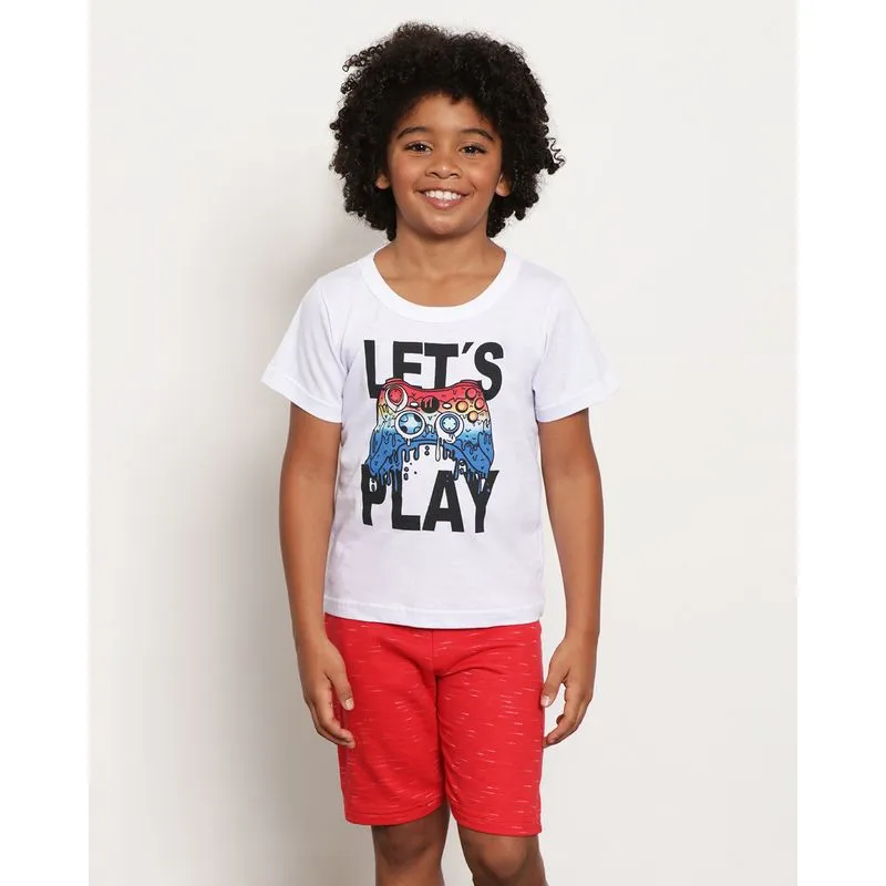 Conjunto Infantil Curto Estampa Let's Play Moletinho Flamê Branco 8
