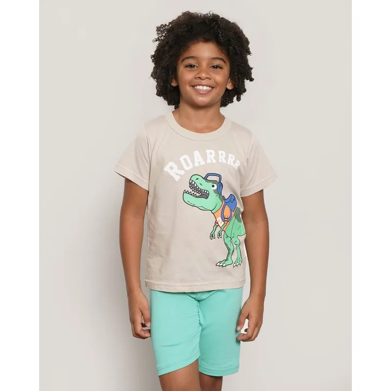 Conjunto Infantil Curto Estampa Dinossauro Bege 8