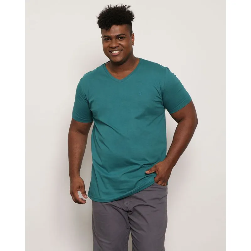 Camiseta Plus Size Masculina Manga Curta Básica Azul G4