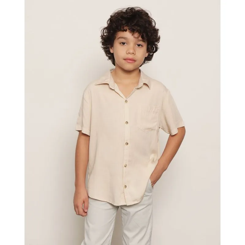 Camisa Infantil Menino Manga Curta Viscose Básica Bege 4
