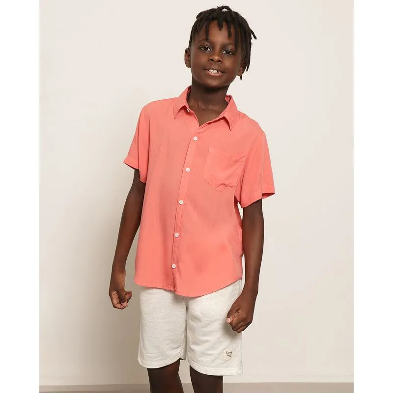 Camisa Infantil Menino Manga Curta Gola Dobrável Laranja 10