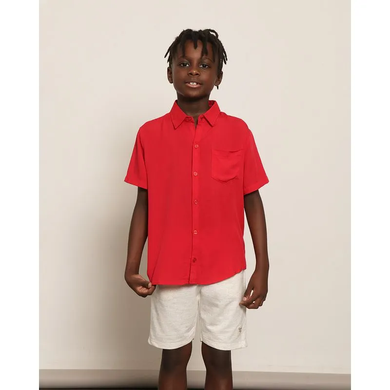 Camisa Infantil Menino Viscose Lisa Manga Curta Vermelha 10