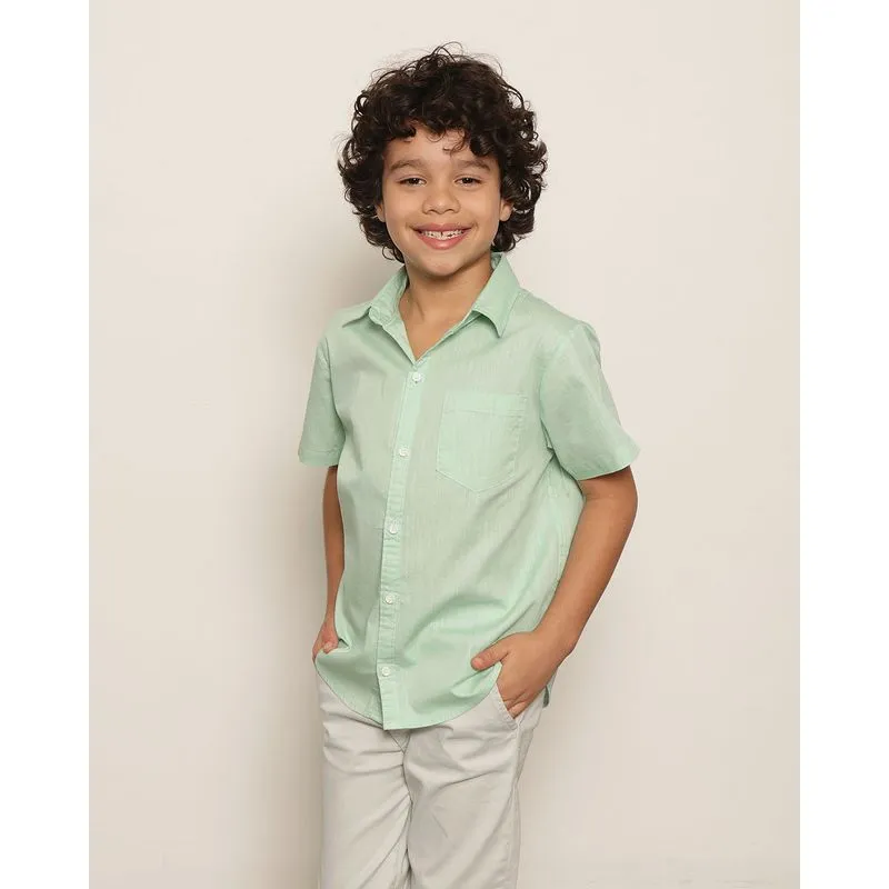 Camisa Infantil Menino Manga Curta Com Botão Básica Verde 6