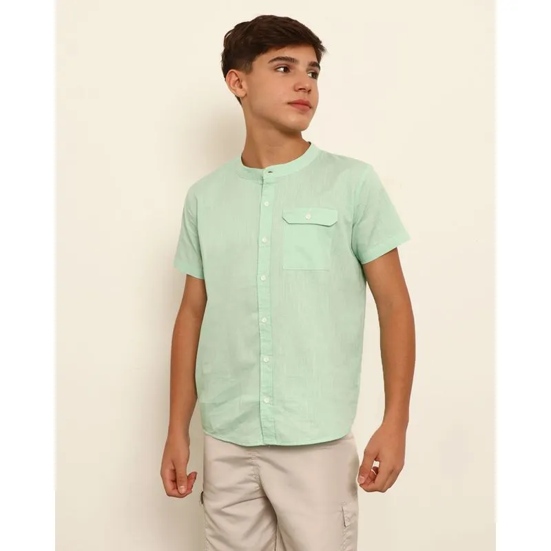 Camisa Juvenil Manga Curta Com Botão Gola Padre Verde 12