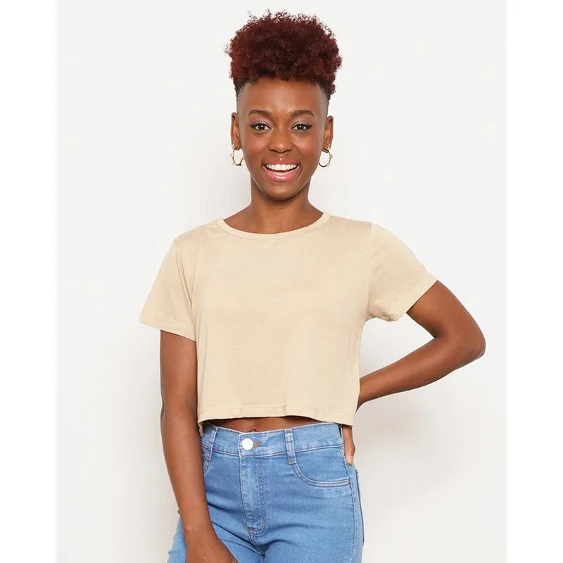 Blusa Feminina Cropped Básica Viscose Bege GG