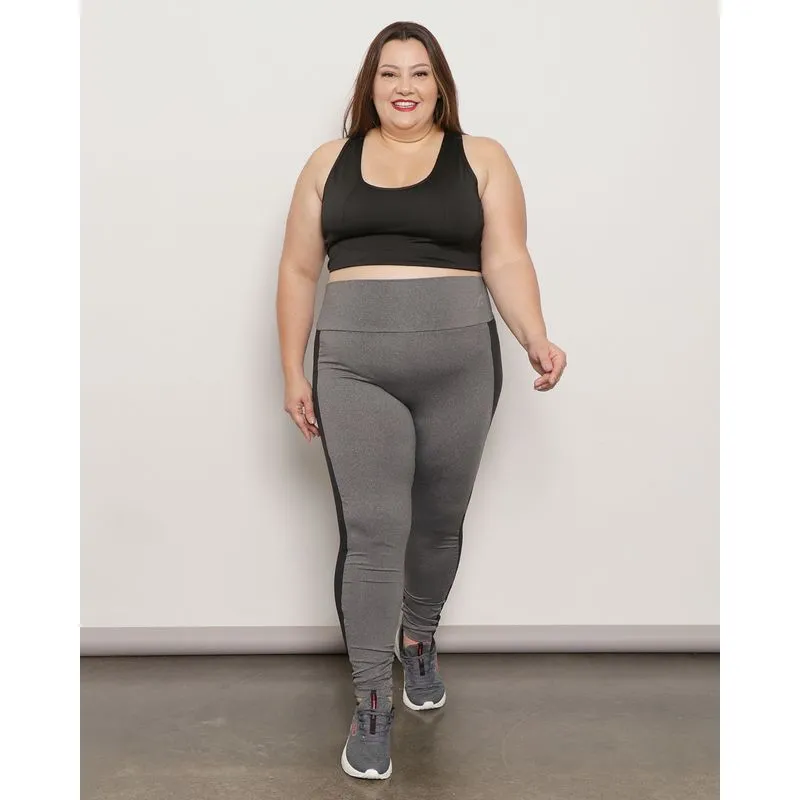 Calça Plus Size Feminina Legging Fitter Fitness Recorte Cinza G1