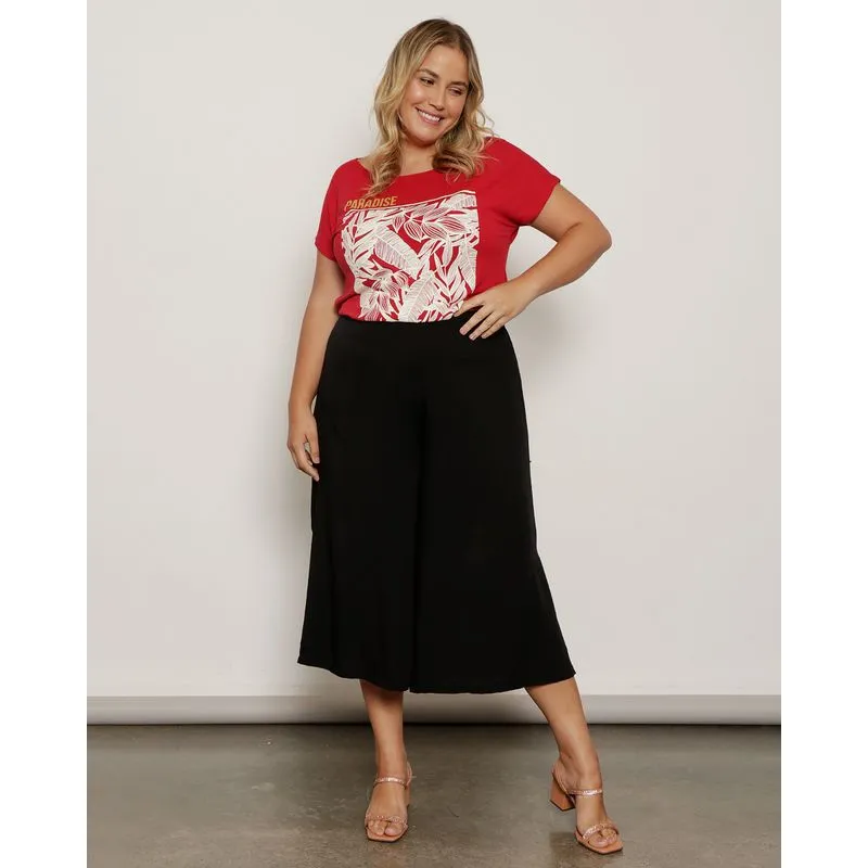 Calça Plus Size Feminina Berry & Co. Pantacourt Viscose Preta G1