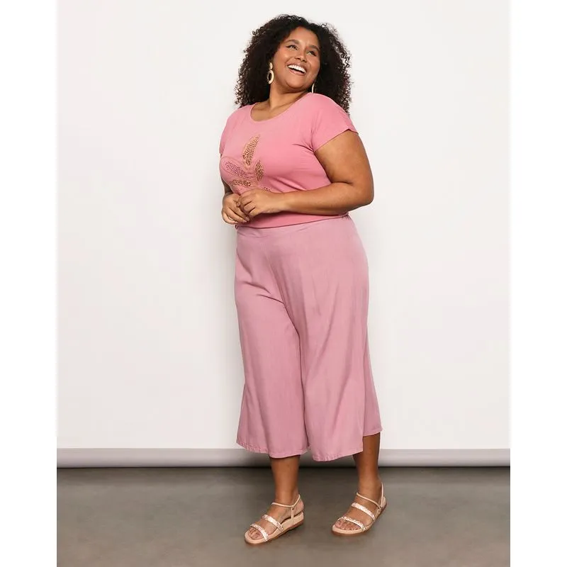 Calça Plus Size Feminina Berry & Co. Pantacourt Viscose Rosa G3