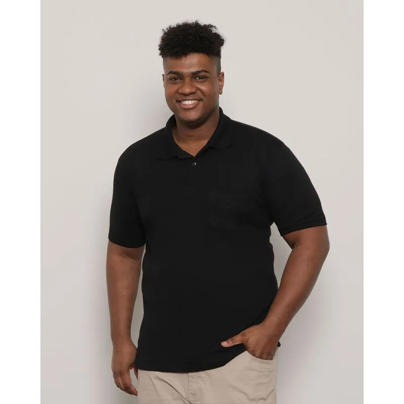 Polo Plus Size Masculina Manga Curta Com Bolso Preta G2