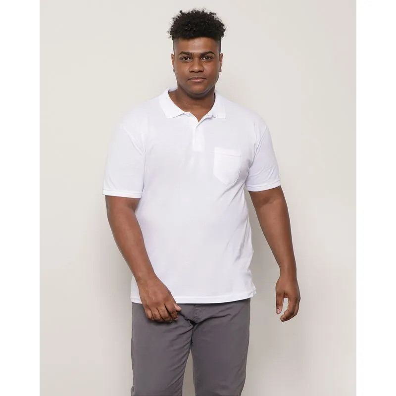 Polo Plus Size Masculina Manga Curta Com Bolso Branca G2