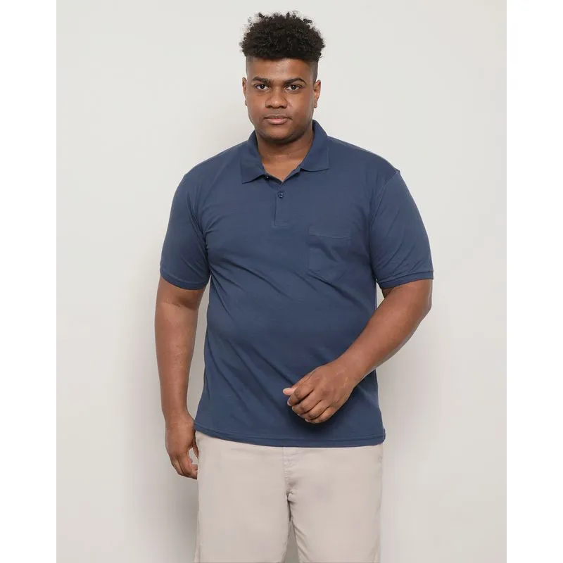 Polo Plus Size Masculina Manga Curta Com Bolso Marinho G1
