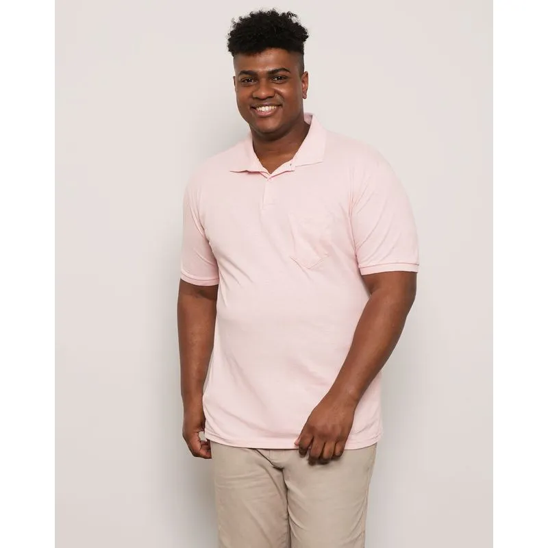Polo Plus Size Masculina Manga Curta Com Bolso Rosa G2