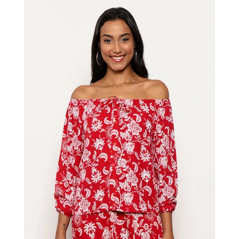 Blusa Feminina Berry & Co. Ciganinha Estampada Floral Vermelha M