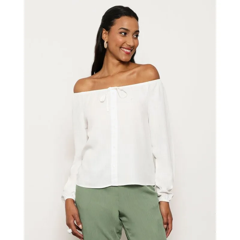 Blusa Feminina Berry & Co. Ciganinha Viscose Off White GG