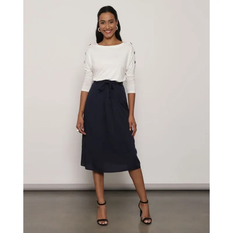 Saia Feminina Berry & Co. Midi Viscose Marinho P