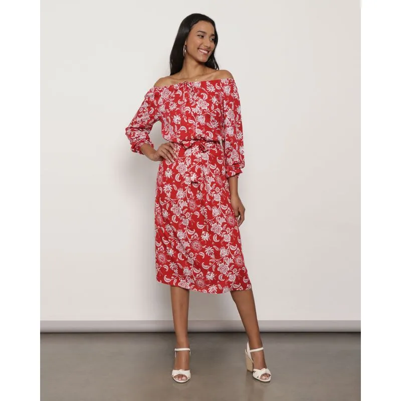 Saia Feminina Midi Berry & Co. Estampada Floral Vermelha GG
