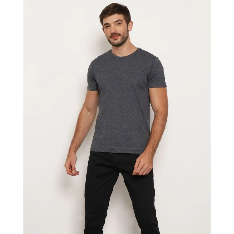 Camiseta Masculina Manga Curta Básica Mescla Cinza M
