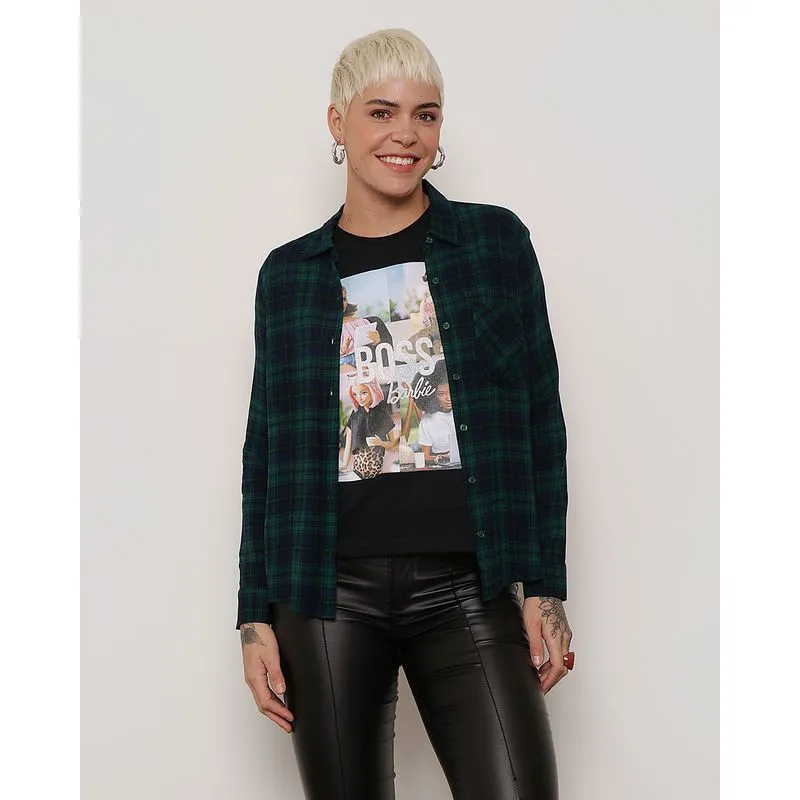 Camisa Feminina Berry & Co. Viscose Xadrez Verde M