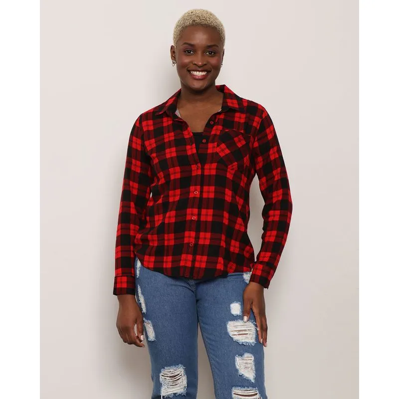 Camisa Feminina Berry & Co. Viscose Xadrez Vermelha P