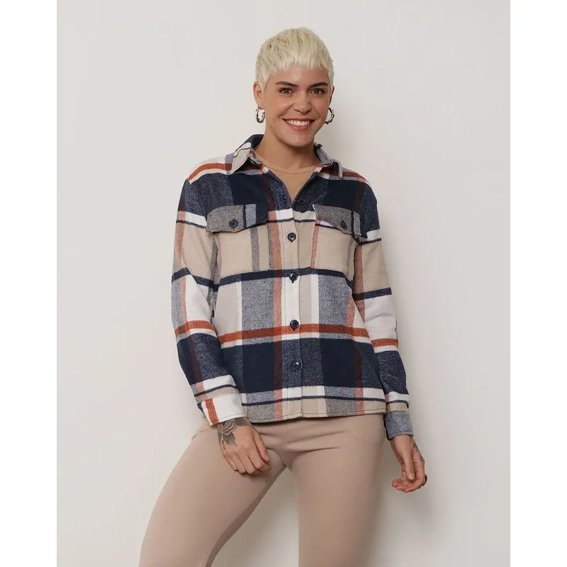 Casaco Feminino Berry & Co. Estampa Xadrez Marinho P