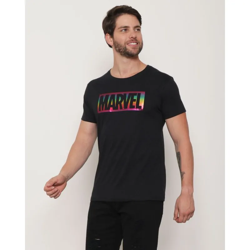 Camiseta Masculina Algodão Marvel Coleção Pride Preta G