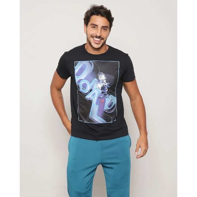 Camiseta Masculina Disney Donald Manga Curta Preta M