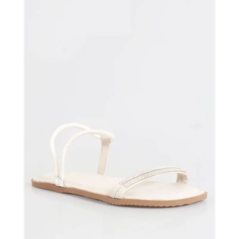 Sandália Rasteirinha Feminina Tira Dedo Strass Off White 40