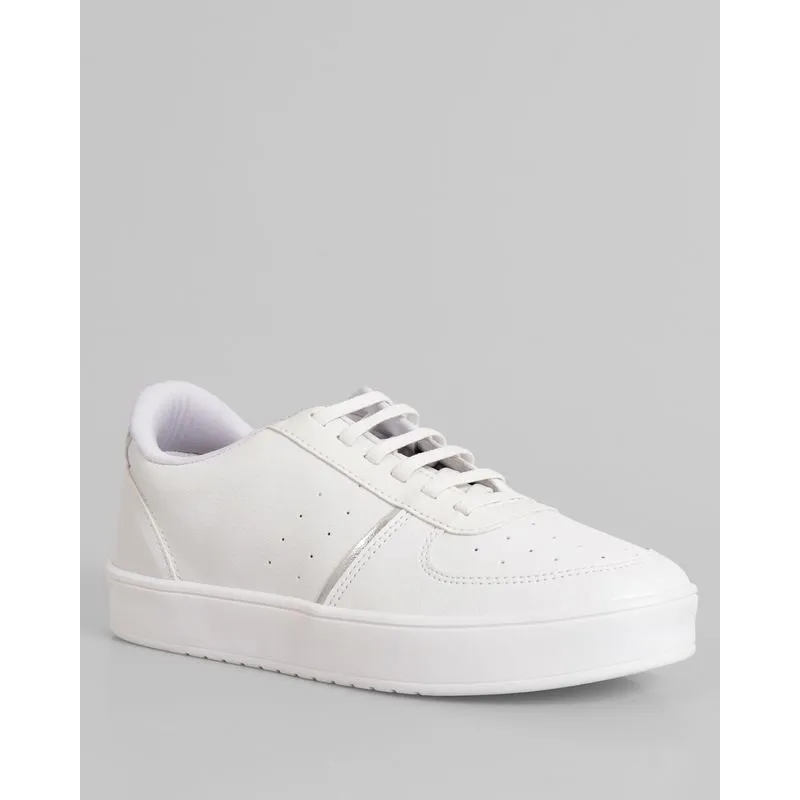 Tênis Feminino Casual Com Cadarço Elástico e Recorte Branco 36