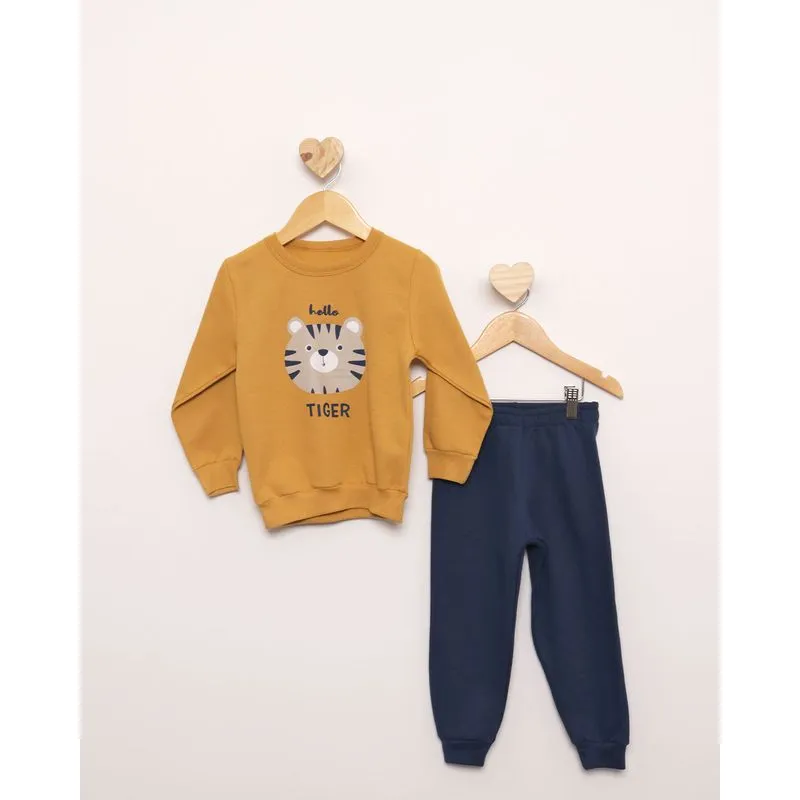Conjunto Moletom Bebê Estampa Tigre Mostarda 1