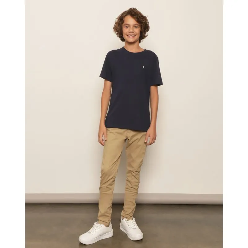 Calça Juvenil Sarja Skinny Com Bolsos Bege 12