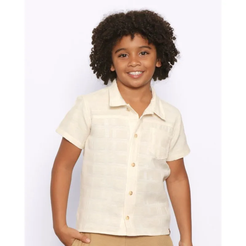 Camisa Infantil Menino Texturizada Manga Curta Botão Frontal Off White 8