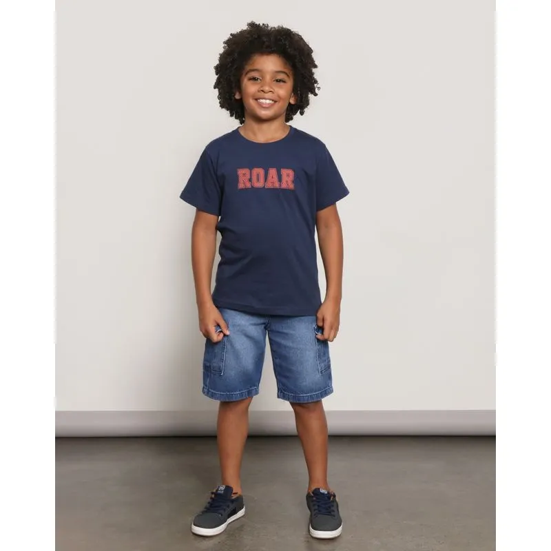 Bermuda Jeans Infantil Bolso Cargo Com Cordão Azul 6