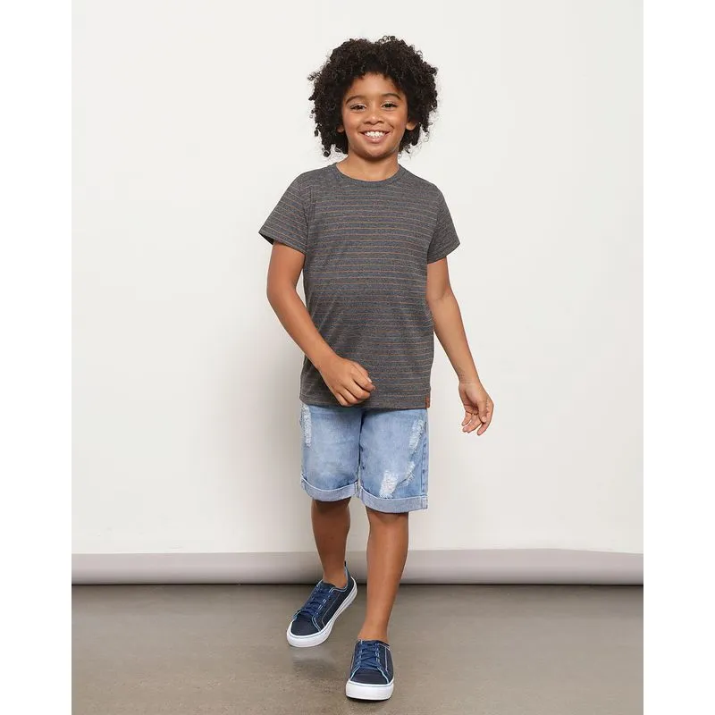 Bermuda Jeans Infantil Reta Com Destroyed Azul 8