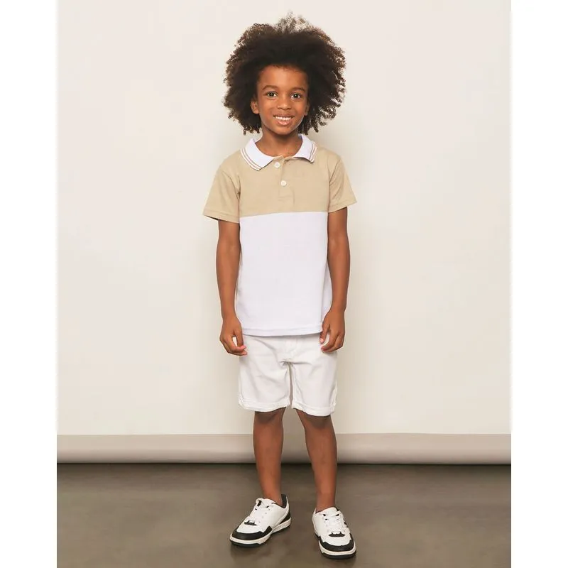 Bermuda Infantil Sarja Barra Dobrada Branca 8