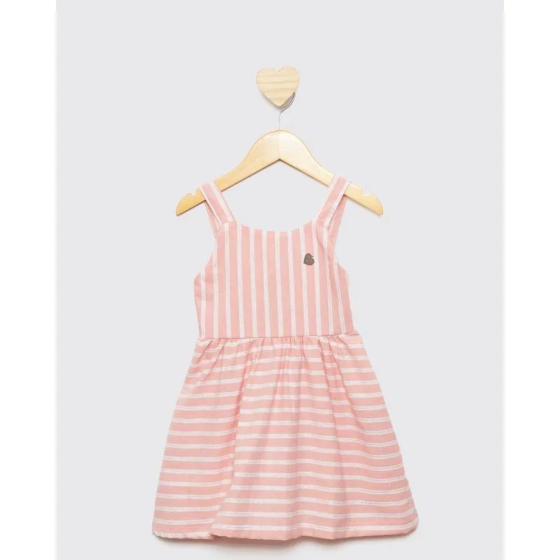 Vestido Bebê Alcinhas Listras Com Amarração Nas Costa Rosa 3