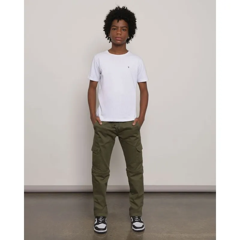 Calça Juvenil Sarja Com Zíper Destacável Verde Escuro 10
