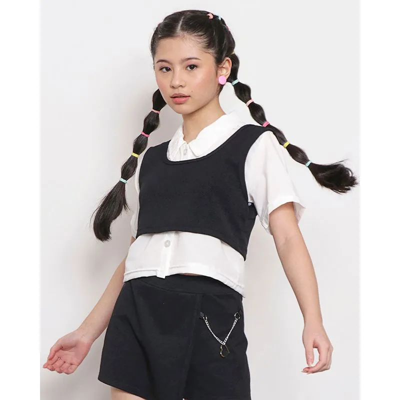 Camisa Juvenil Sobreposição Cropped Com Regata Off White 10