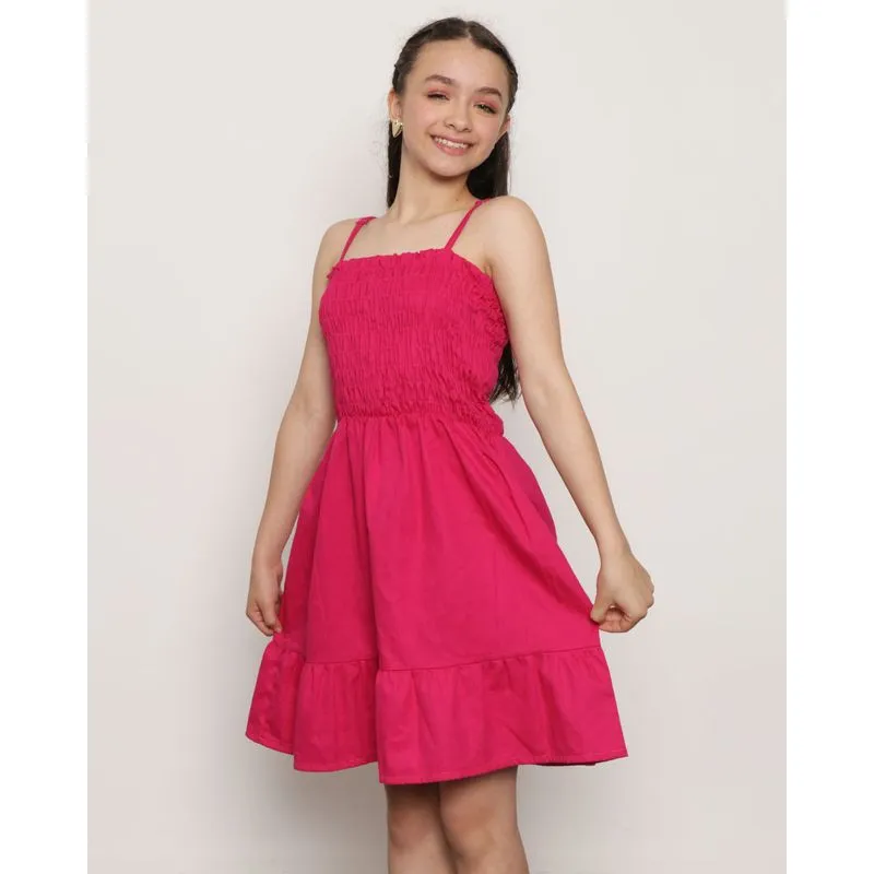Vestido Sarja Juvenil Alcinha Lastex Barra Com Babados Rosa 14