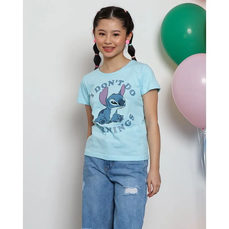 Blusa Juvenil Manga Curta Estampa Stitch Disney Azul Claro 14