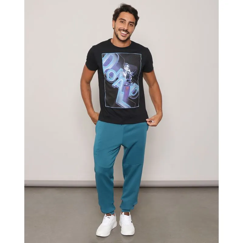 Calça Masculina Helanca Estampa Emboss Jogger Azul GG