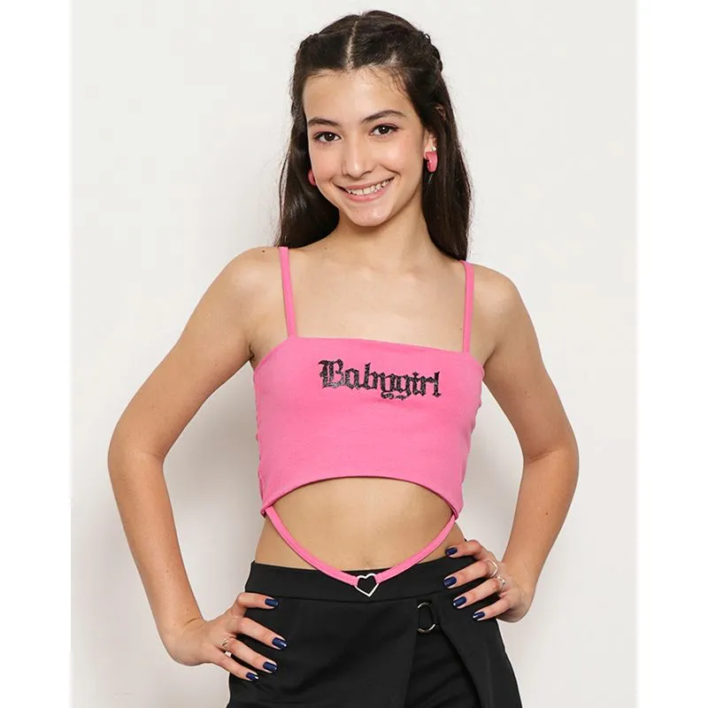 Regata Juvenil Cropped Tira Com Coração Rosa 12