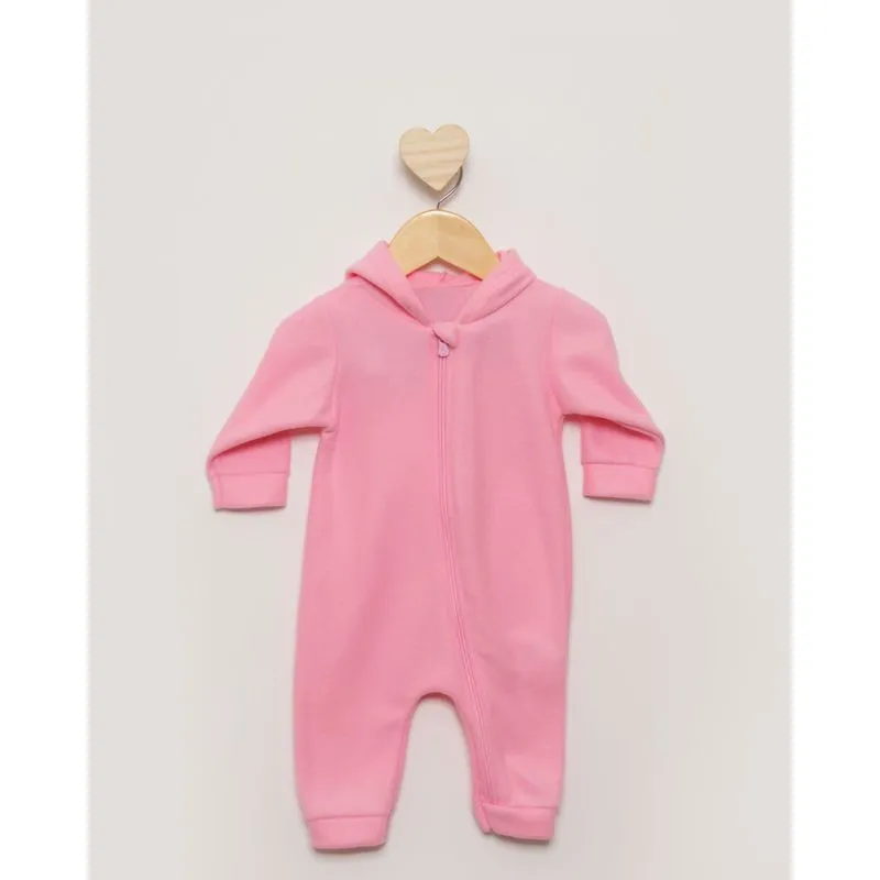 Macacão Bebê Com Capuz Boucle Rosa G