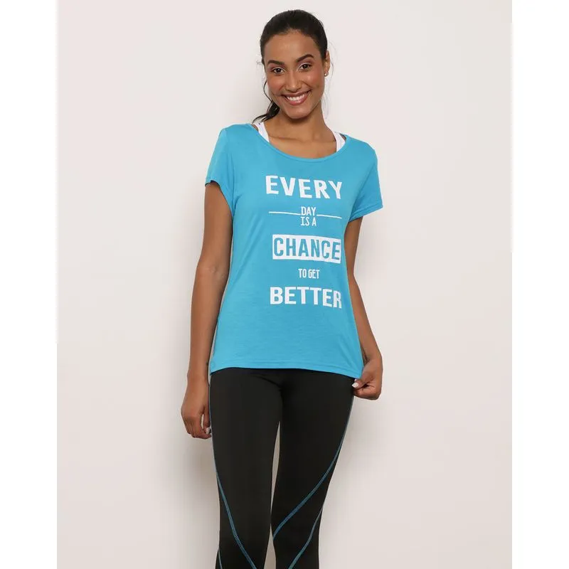 Blusa Feminina Fitness Manga Curta Fitter Azul G