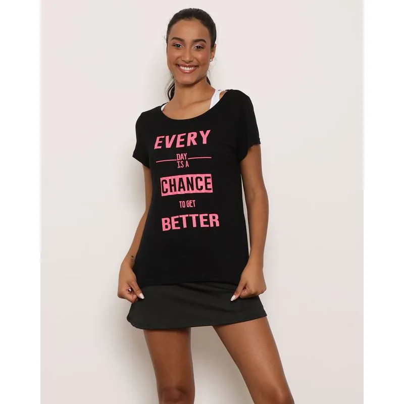 Blusa Feminina Fitness Fitter Manga Curta Com Estampa Preta M
