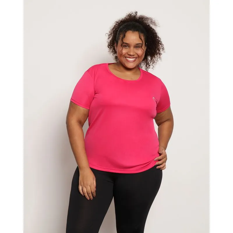 Blusa Plus Size Feminina Fitness Fitter Manga Curta Rosa Escuro G3