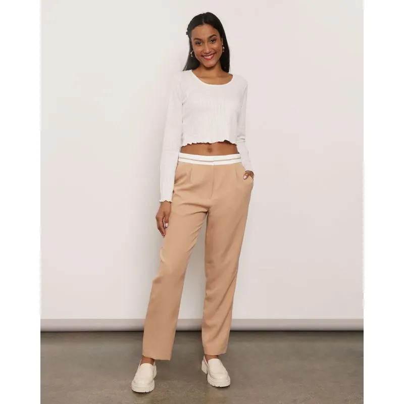 Calça Feminina Berry & Co. Alfaiataria Cós Listrado Bege P