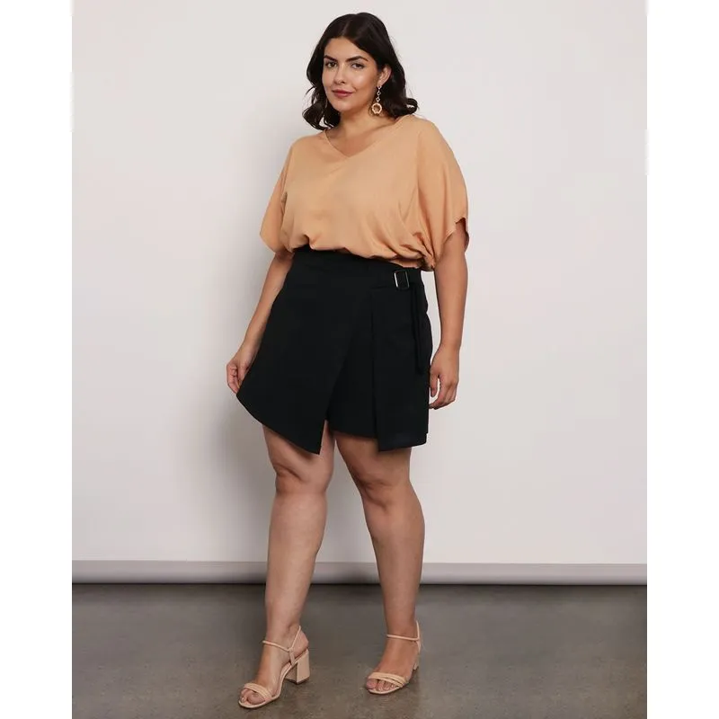 Short Saia Plus Size Feminino Fenda Preta G3