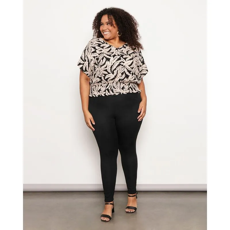 Calça Legging Plus Size Feminino Crepe Com Recorte Preto G3