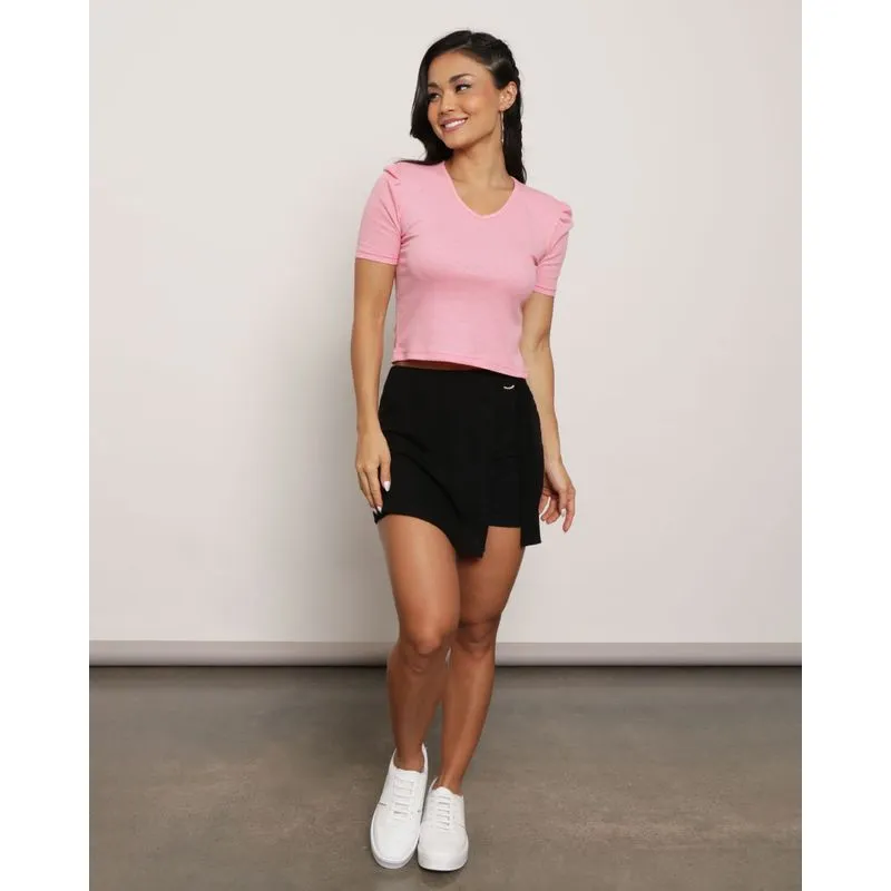 Short Saia Feminino Com Argola Moletinho Preto UN