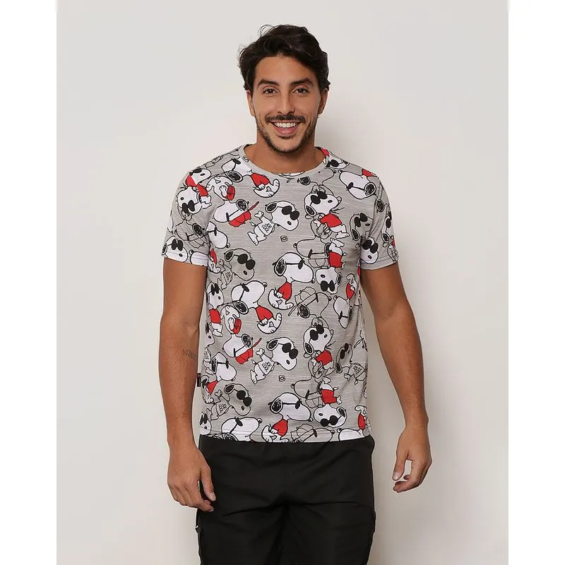 Camiseta Masculina Gangster Manga Curta Snoopy Cinza P